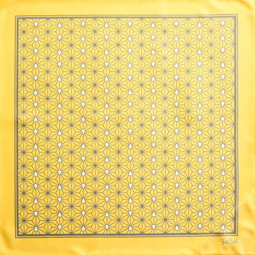 Traditional Japanese Asanoha patterned FatCloth Issei Gold yellow multipurpose pocket square full view