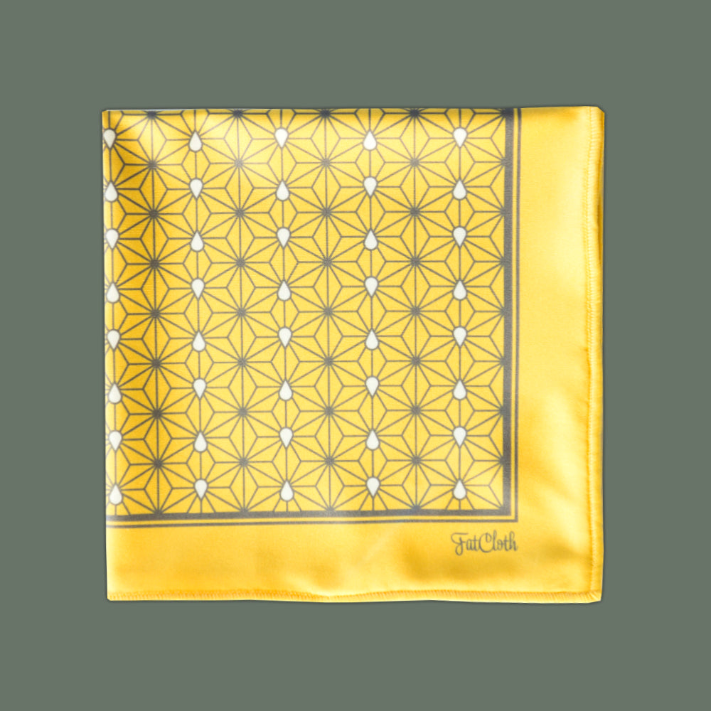 Traditional Japanese Asanoha patterned FatCloth Issei Gold yellow multipurpose pocket square