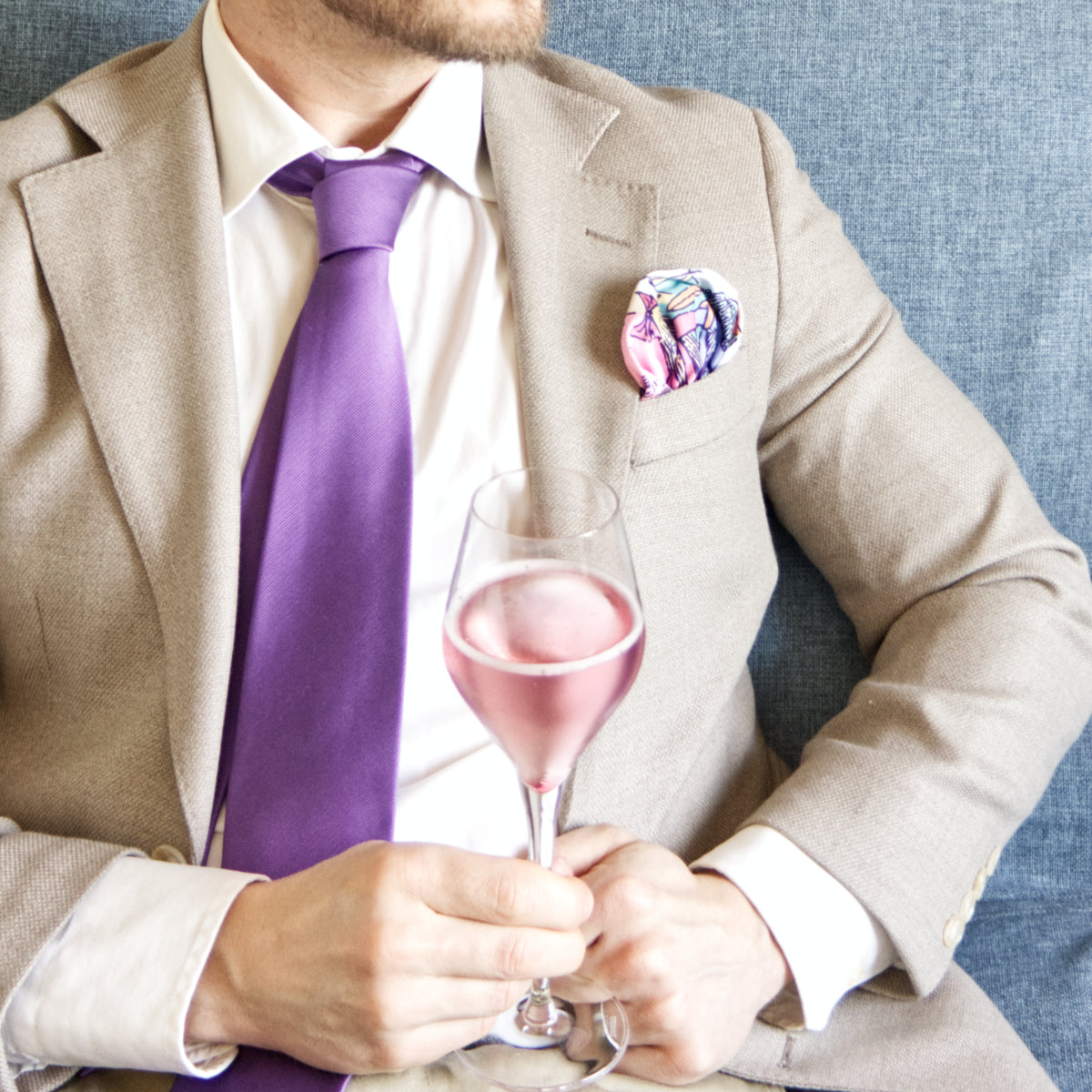 Moomin Party pocket square paired with a lilac tie