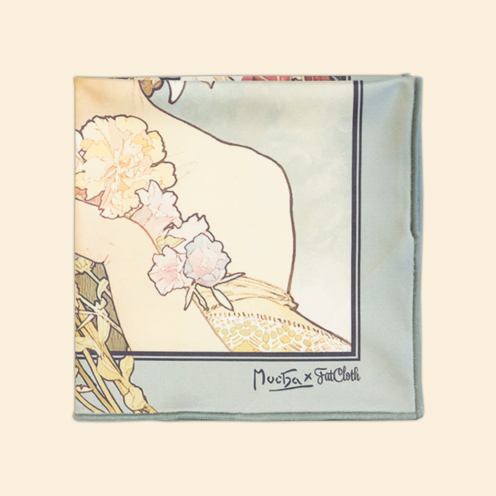 Light pastel coloured Art Nouveou pocket square FatCloth Mucha Flower