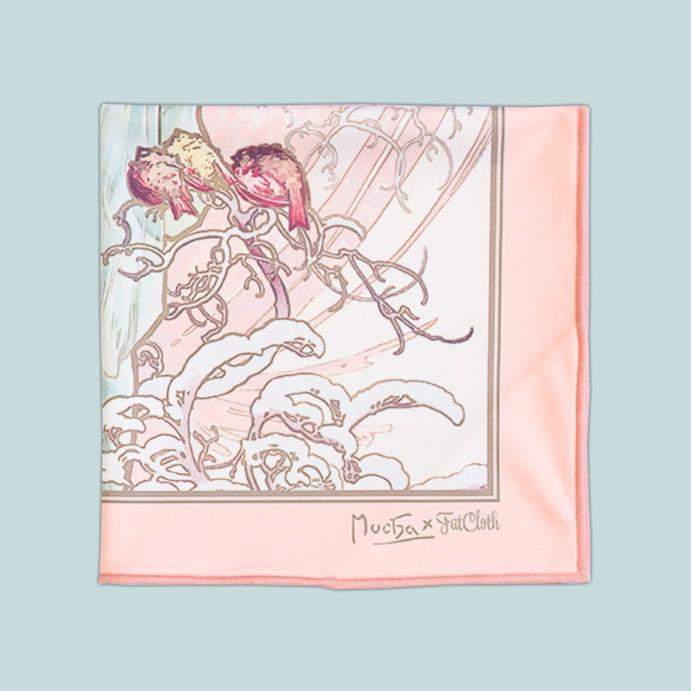 Pastel pink coloured Art Nouveou pocket square FatCloth Mucha Winter