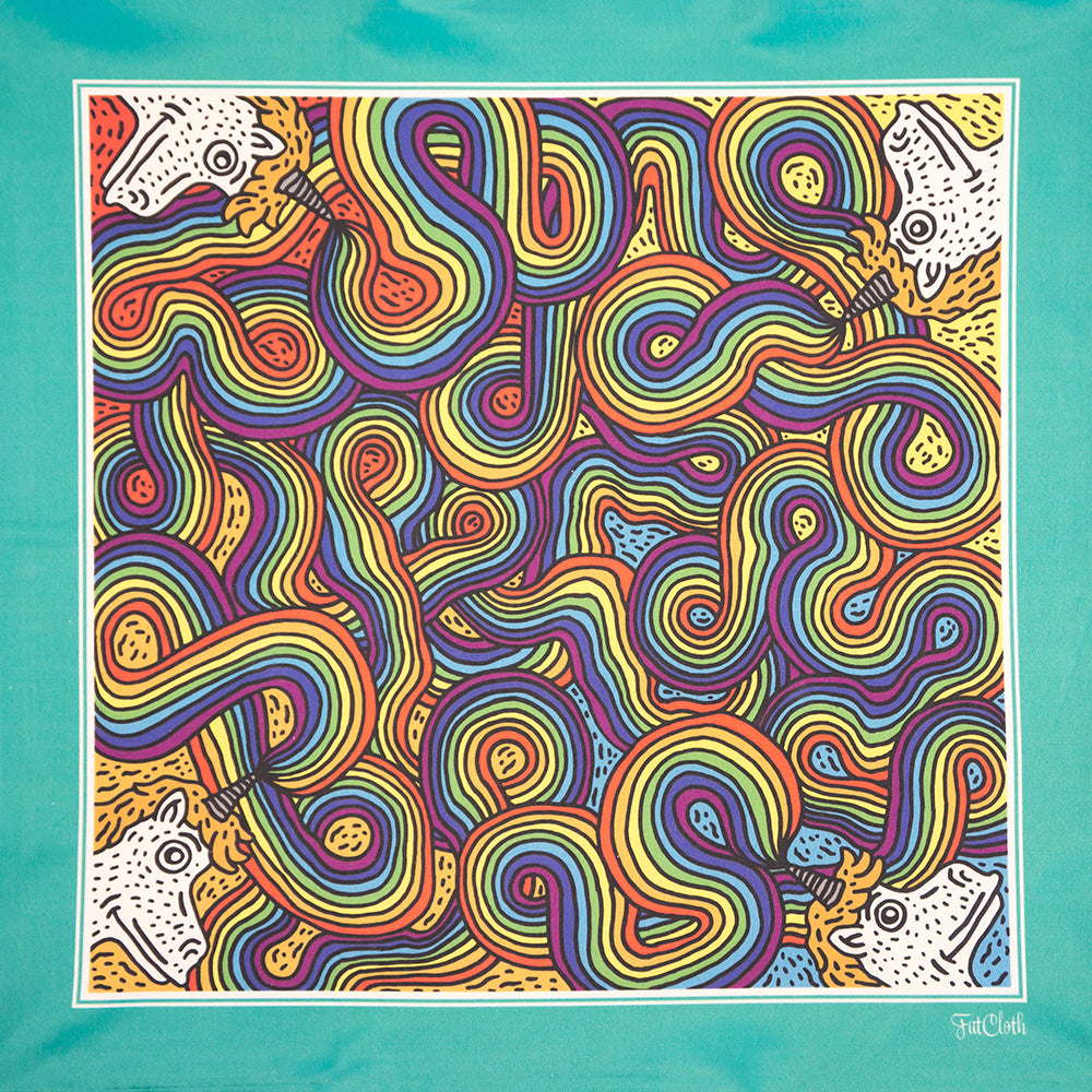 FatCloth Säihkyturpa microfiber pocket square in graphic rainbow pattern will make you forget dull Mondays